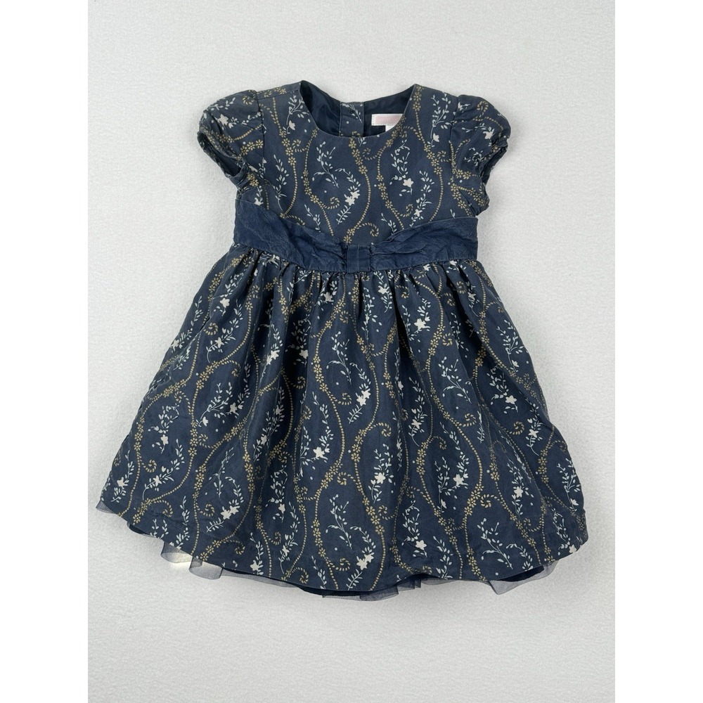 Janie‎ And Jack Baby Girls Navy Floral Button Back Dress Size 12-18 Months